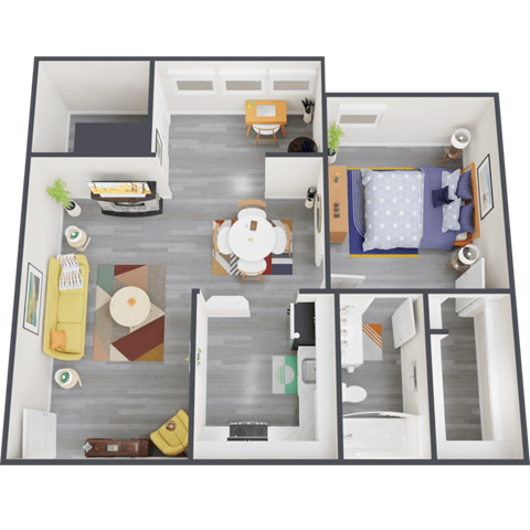 Floor plan for 1 bed, 1 bath, 745 sqft